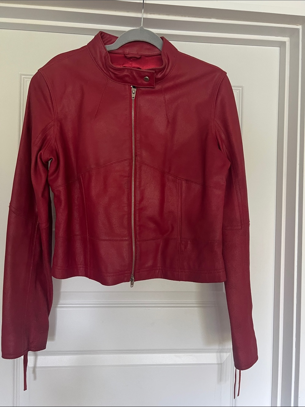 bebe Red Leather Zip-Front Jacket